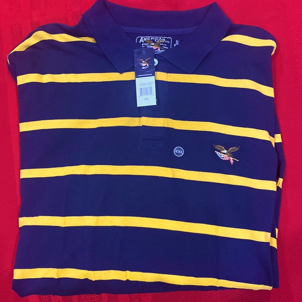 Men’s XXL long sleeved polo style shirt, navy and gold